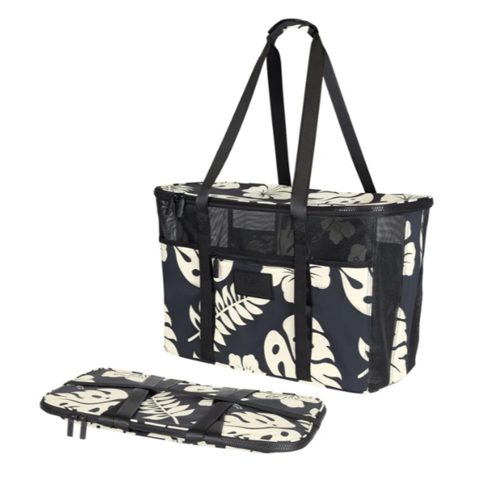 ALOHA Collection x CleverMade Collapsible Beach Tote Bag - Teal Palm Print - NEW